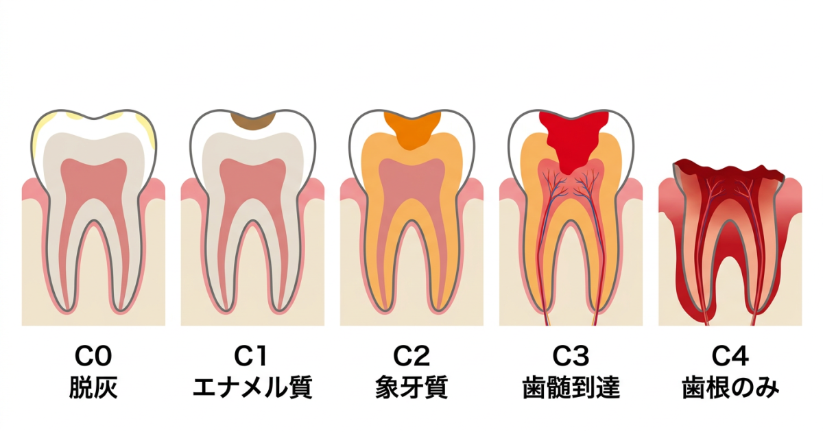 ■むし歯の進行度C0〜C4｜段階ごとの症状と歯根への影響