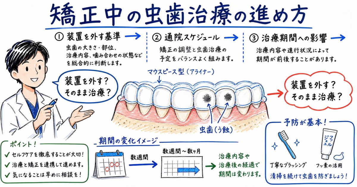 矯正中の虫歯治療を並行する進め方｜装置を外す基準と期間への影響